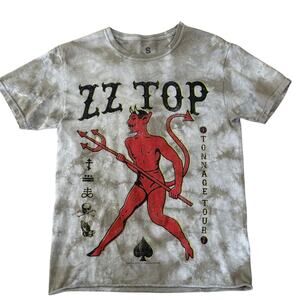 ZZ Top Tonnage Tour Graphic Band Tee Small Tie Dye Devil Vintage Style Gray